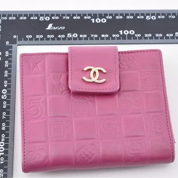 EUC Chanel Coco Mark 2005 Icon Bi-Fold Wallet Leather Pink w/Sticker,Card+Box - Picture 5 of 17